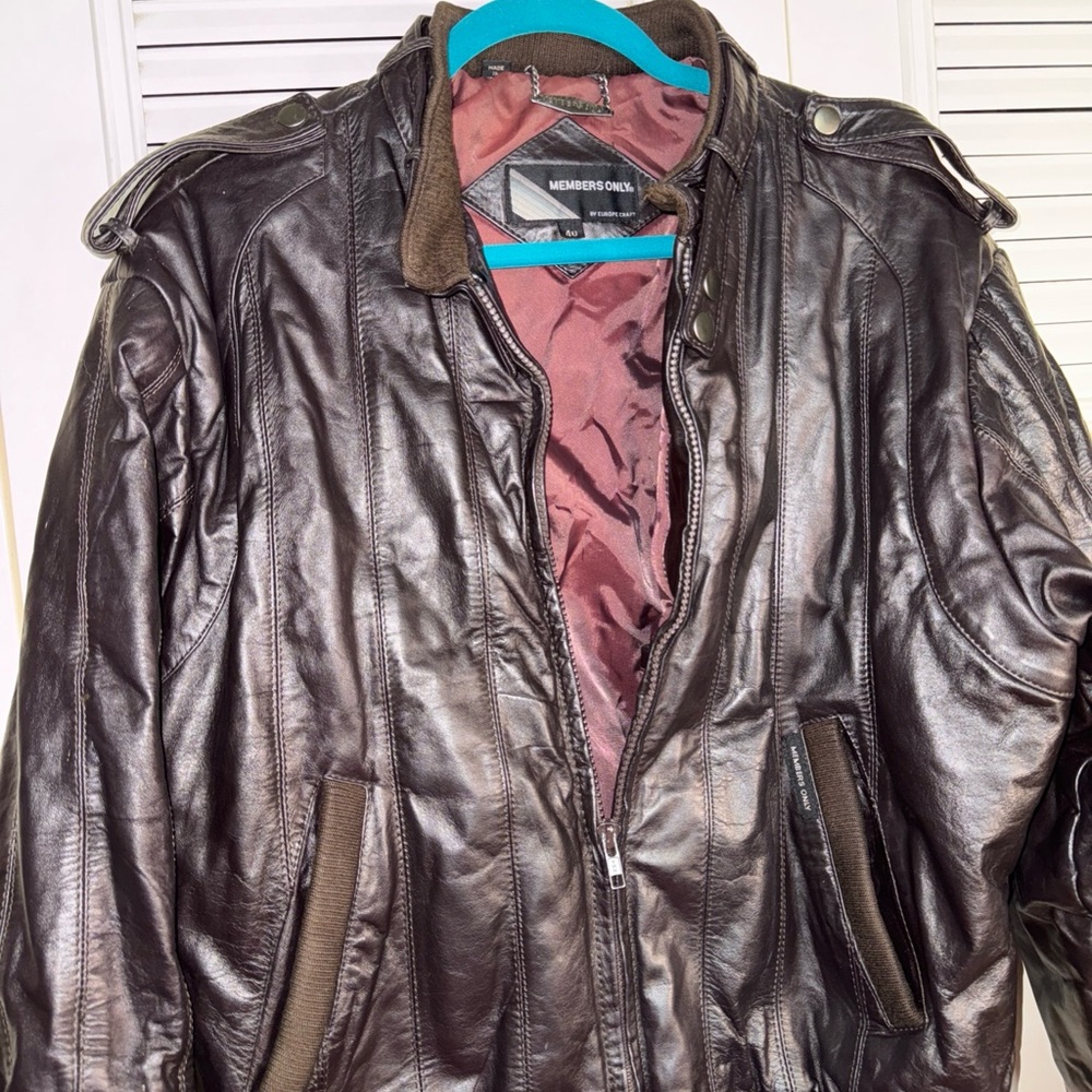 Members Only Dark Brown Leather Bomber Jacket